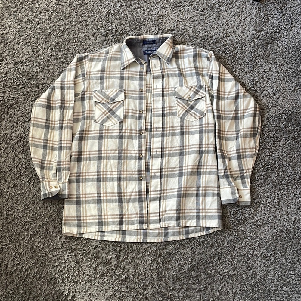 Grey brown and white heavy flannel / lightweight shirt jacket